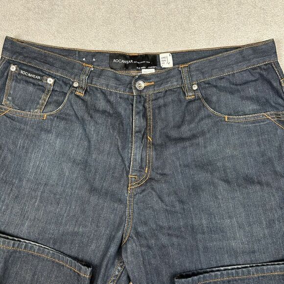 Vintage Rocawear Jeans Mens 42x32 Blue Rap Straight Baggy Wide Skater Street Y2K - Picture 7 of 16